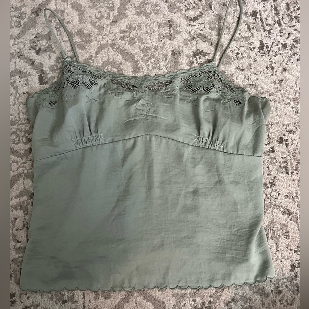 Sage/Mint camisole with lace detail and tied up back, from Boutique 1861!